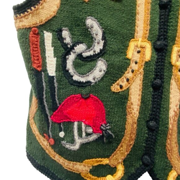 VTG Lauren Hansen Equestrian Sweater Vest Sz Medium Horse Polo Bit Bridle 80s‎ - Picture 8 of 11